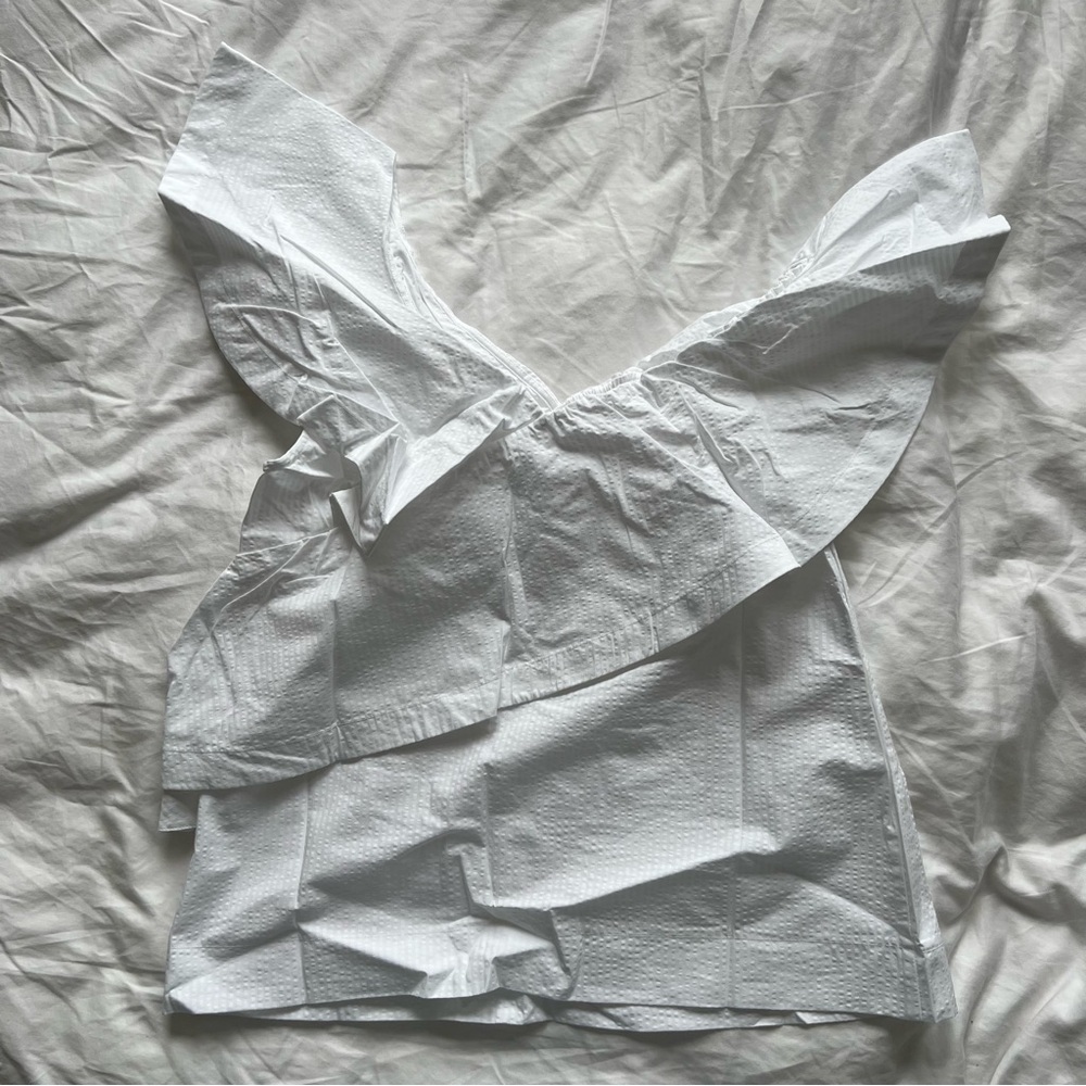 Cuyana Seersucker Flounce Top NWT